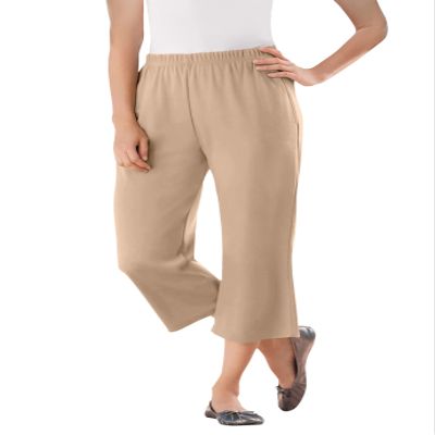 Woman Within Plus Size 7-Day Knit Capri - 3X, New Khaki