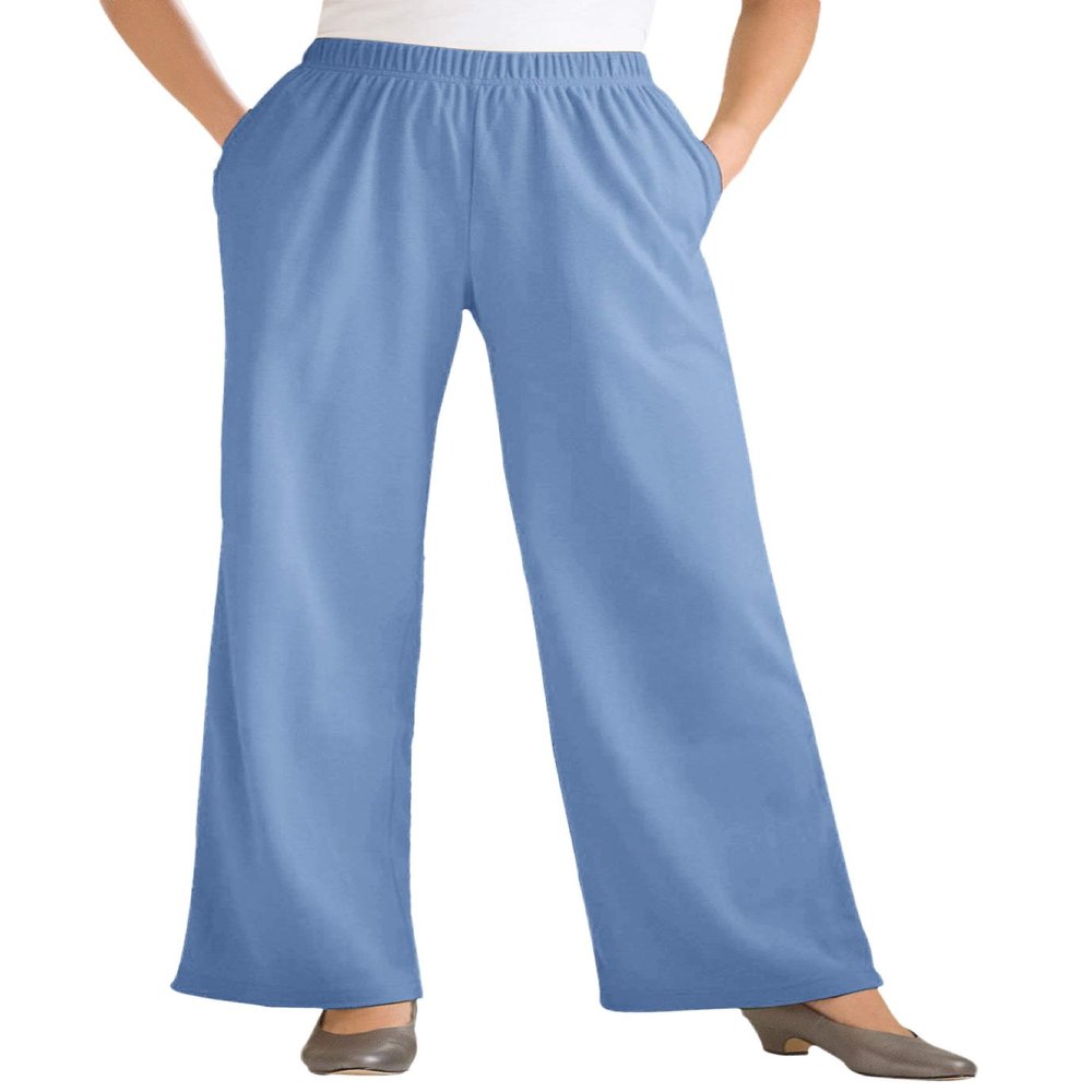 Woman Within Plus Size 7-Day Knit Wide-Leg Pull-On Pants - 5X, French Blue