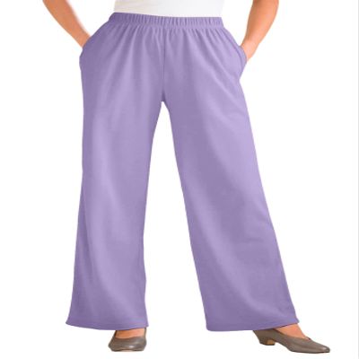 Woman Within Plus Size 7-Day Knit Wide-Leg Pull-On Pants - 2X, Soft Iris