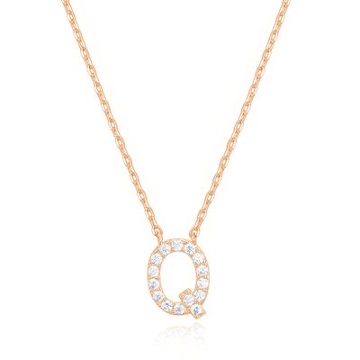 PAVOI 14K Rose Gold Plated Cubic Zirconia Initial Necklace | Letter Necklaces for Women | Q Initial