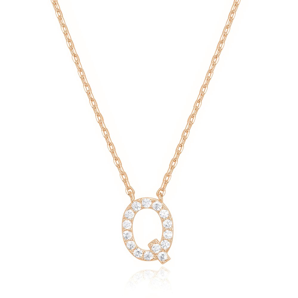 PAVOI 14K Rose Gold Plated Cubic Zirconia Initial Necklace | Letter Necklaces for Women | Q Initial