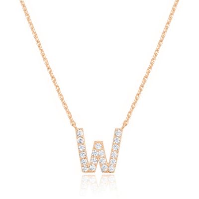 PAVOI 14K Rose Gold Plated Cubic Zirconia Initial Necklace | Letter Necklaces for Women | W Initial