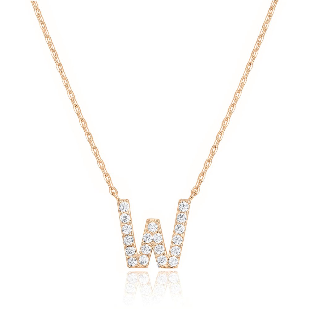 PAVOI 14K Rose Gold Plated Cubic Zirconia Initial Necklace | Letter Necklaces for Women | W Initial