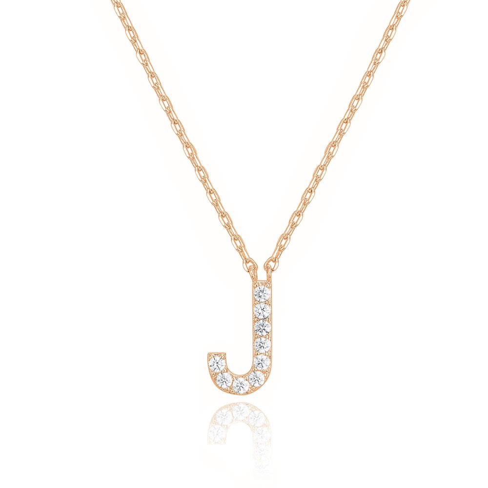 PAVOI 14K Rose Gold Plated Cubic Zirconia Initial Necklace | Letter Necklaces for Women | J Initial