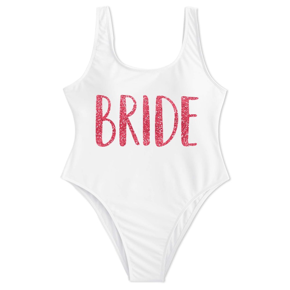 TEEAMORE Bride Squad Bachelorette Pool Party One Piece High Leg Swimsuit