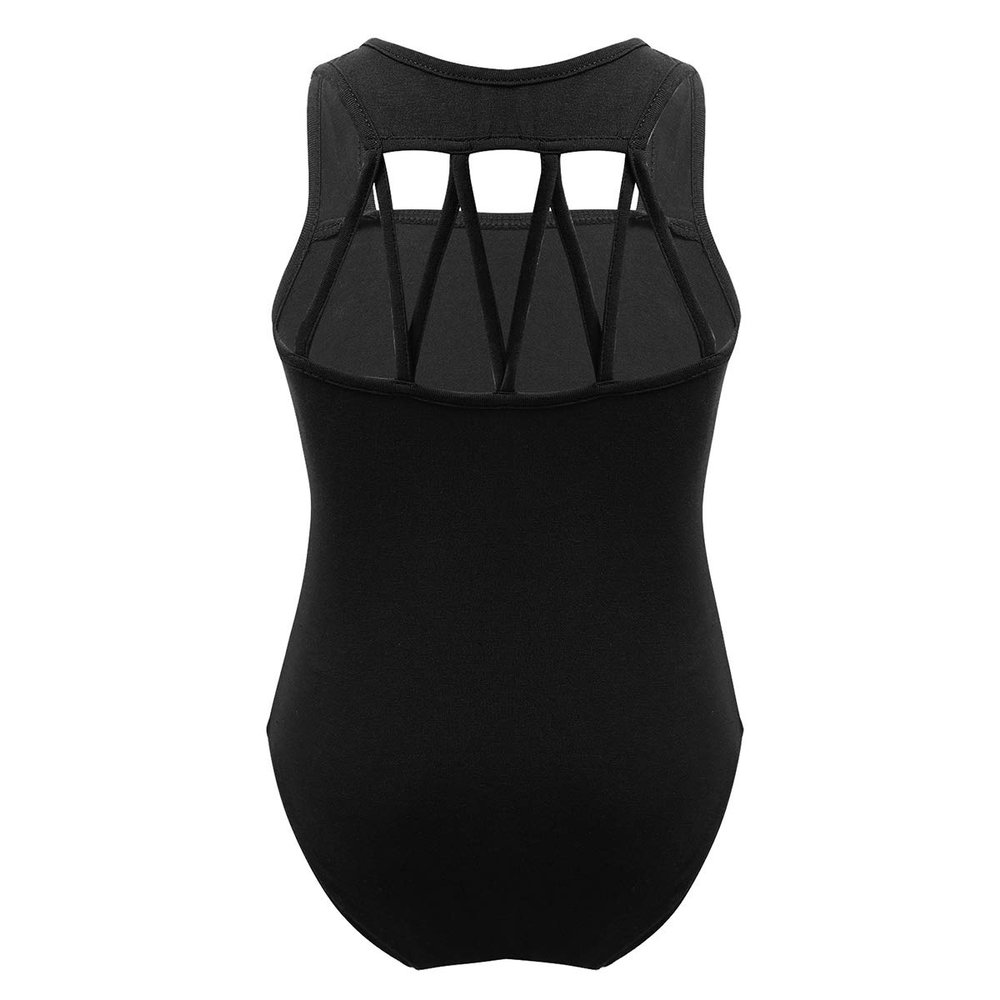 Freebily Sleeveless Dance Leotard for Girls Gymnastics Unitards Workout Training Biketards Athletic Bodysuit Tops Activewear Black M-Straps 3-4 Years
