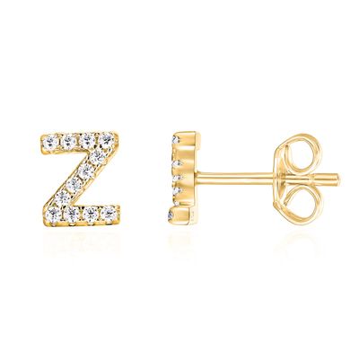 PAVOI CZ Stud Earrings, 925 Silver, 14K Gold Plated, Yellow Gold, Letter Z