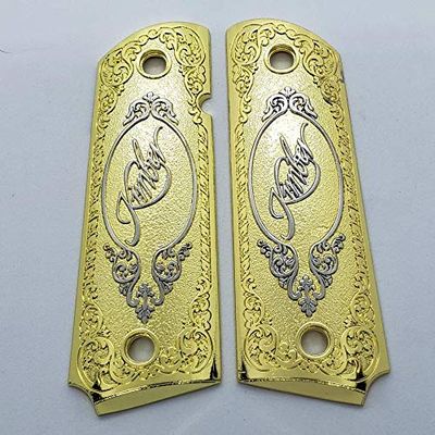 Custom 1911 Grips Full Size Ambi Cut Nickel/Gold Plated Metal