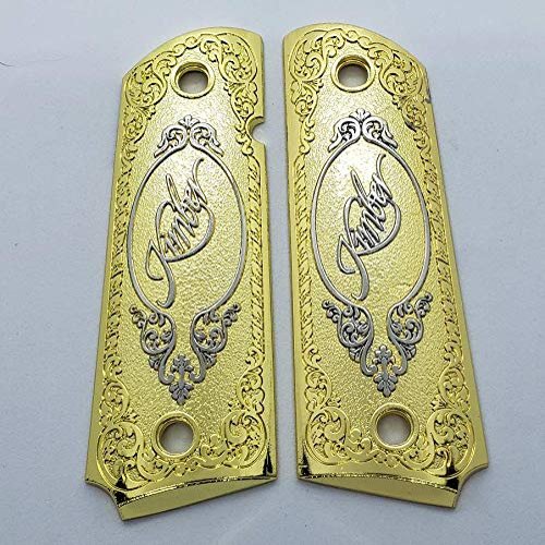 Custom 1911 Grips Full Size Ambi Cut Nickel/Gold Plated Metal