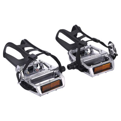 Bike Pedals with Clips and Straps for Outdoor Cycling Indoor Stationary Bike 9/16 Inch
