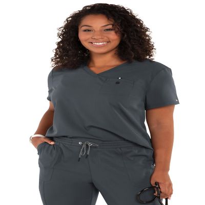 KOI Next Gen Ready to Work Women's 1-Pocket Tuck-in Scrub Top Charcoal Large