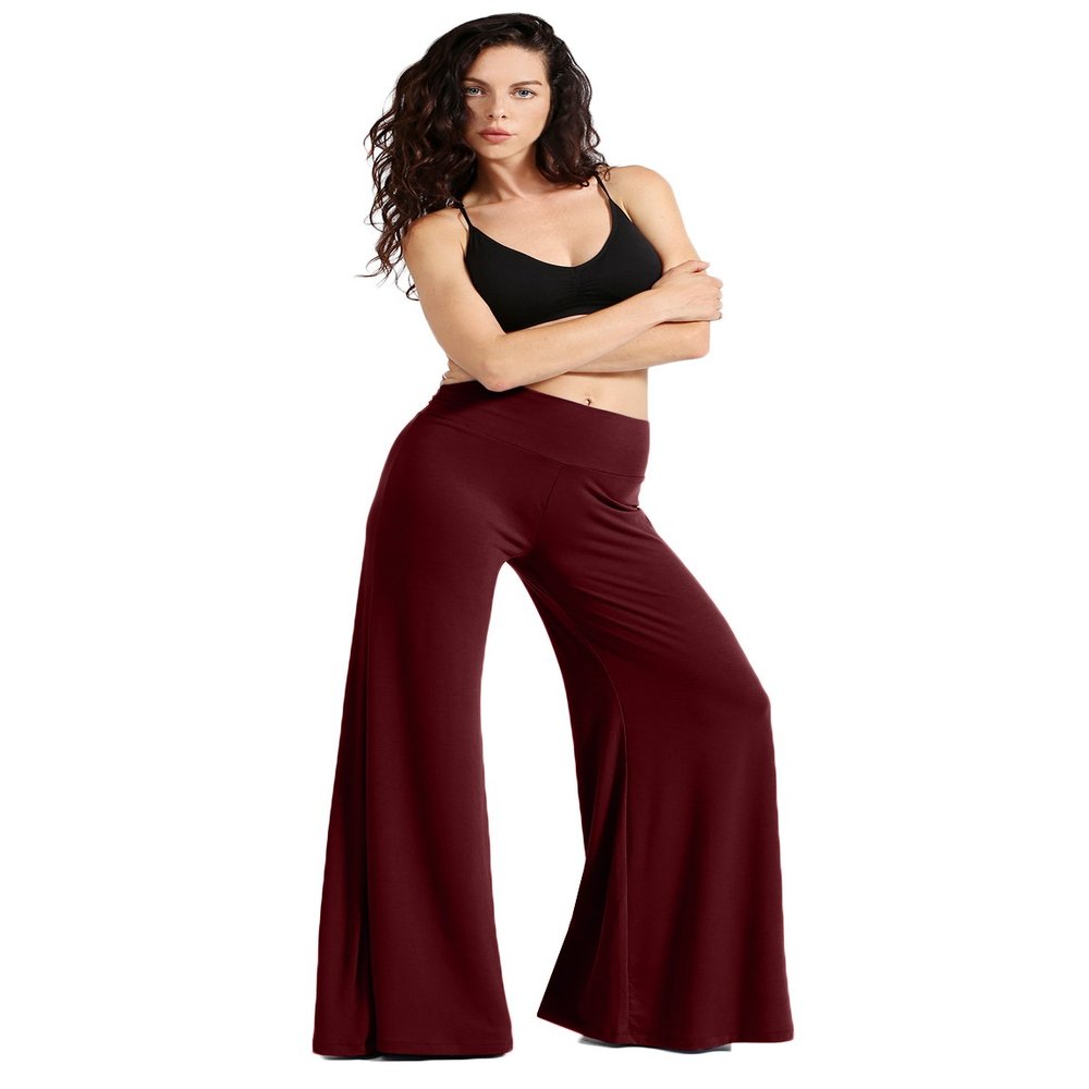 NE PEOPLE Womens Comfy Basic Solid High Waist Stretch Bell Bottom Flare Boho Palazzo Pants Trousers (S-3XL)