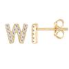 PAVOI CZ Stud Earrings, 925 Silver, 14K Gold Plated, Yellow Gold, Letter W view 1