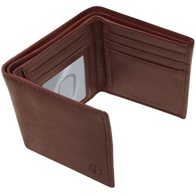 Access Denied RFID Trifold Wallets For Men - Brown Leather Slim Mens Wallet With ID Window Front Pocket Gifts For Men