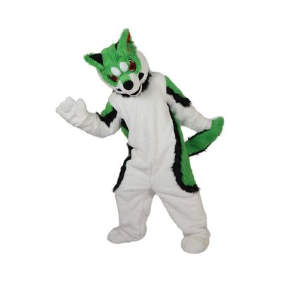 Green Fox Dog Husky Mascot Costume Cartoon Adult Character Design Cosplay