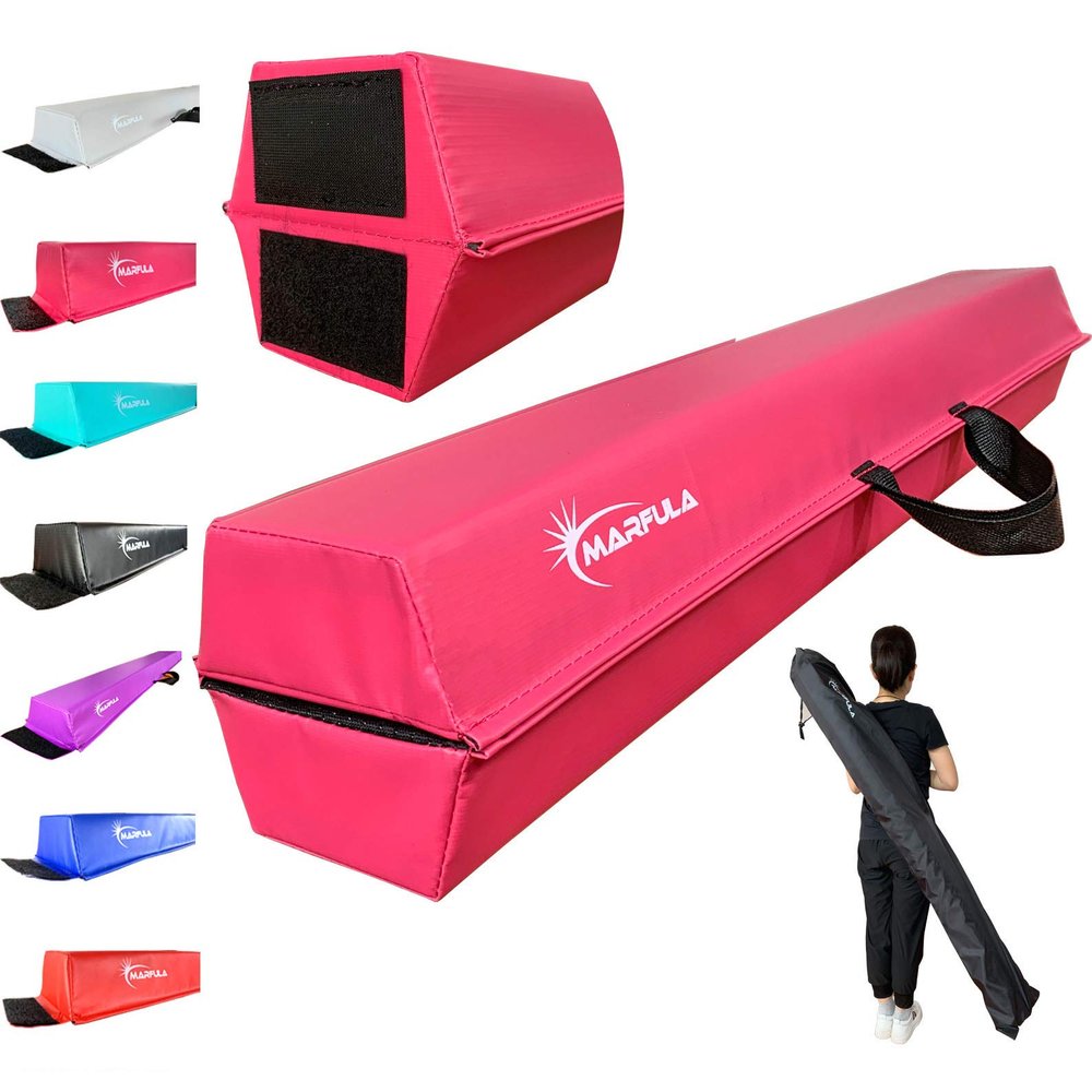 MARFULA 6 FT / 8 FT / 9 FT / 10 FT Balance Beam Folding Floor Gymnastics Equipment for Kids, Non Slip Base, Gymnastics Beam for Training Home Gym Use Pink