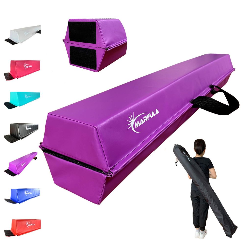 MARFULA 6 FT / 8 FT / 9 FT / 10 FT Balance Beam Folding Floor Gymnastics Equipment for Kids, Non Slip Base, Gymnastics Beam for Training Home Gym Use Purple