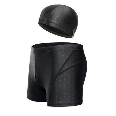 XUYUZUAU 2PCs Swim Jammer with Swim Cap for Mens Chlorine Resistant Tight Athletic Swimsuit for Training