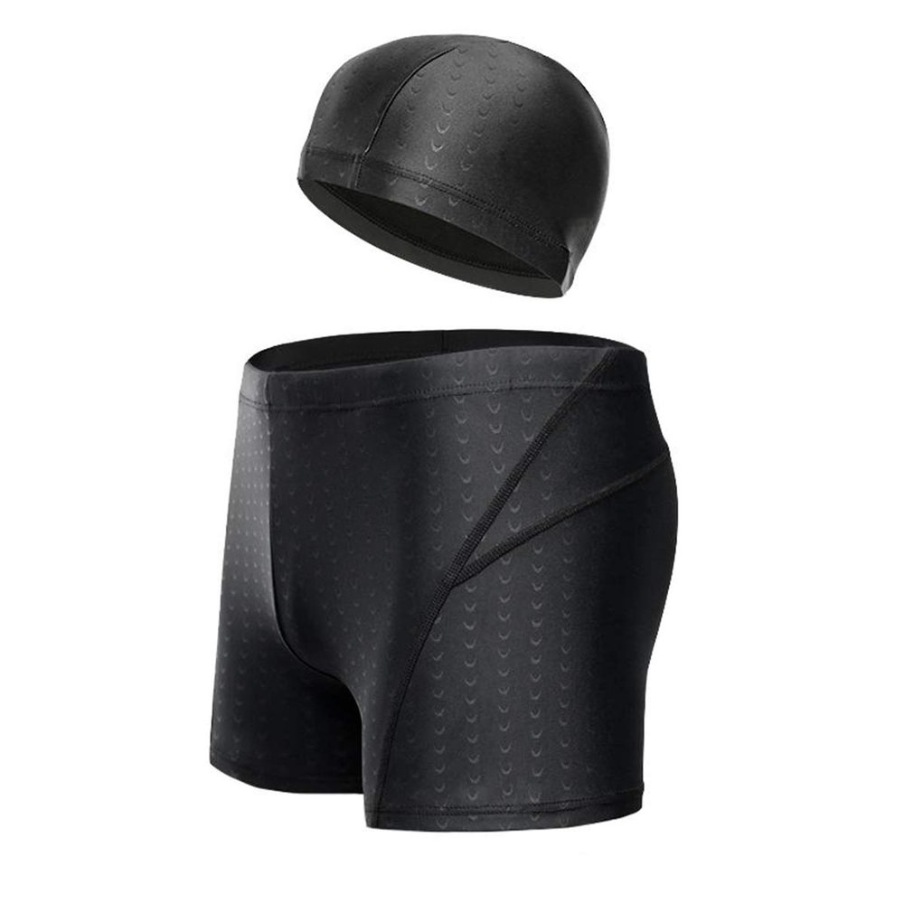 XUYUZUAU 2PCs Swim Jammer with Swim Cap for Mens Chlorine Resistant Tight Athletic Swimsuit for Training
