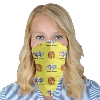 Island Visuals, Inc Pizza Design Gaiter Logo Face Mask Covering - Sold in Packs of 12, 24, 48 and 100 (Includes (4) Free Face Mask Required Floor Decals) (12)
