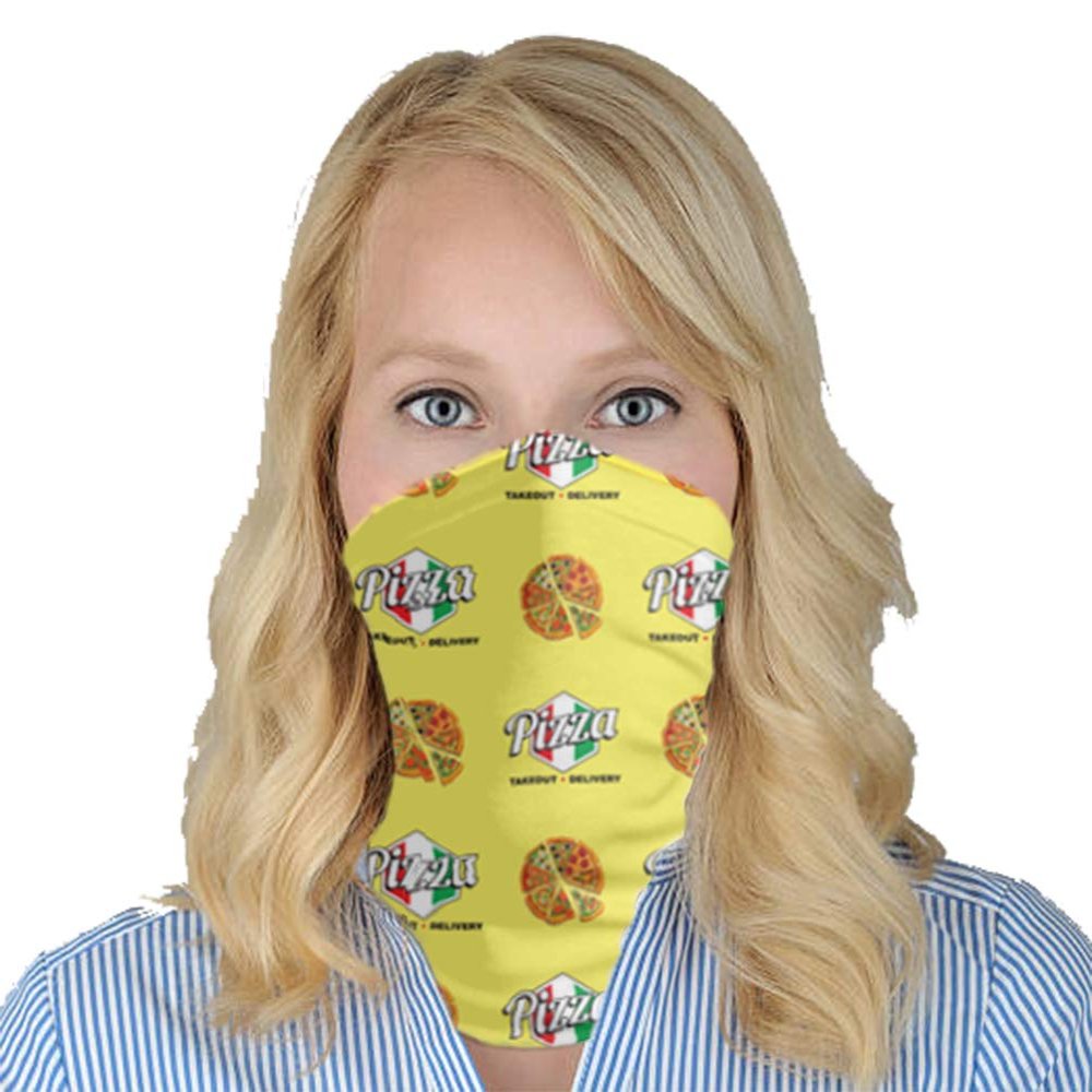 Island Visuals, Inc Pizza Design Gaiter Logo Face Mask Covering - Sold in Packs of 12, 24, 48 and 100 (Includes (4) Free Face Mask Required Floor Decals) (12)