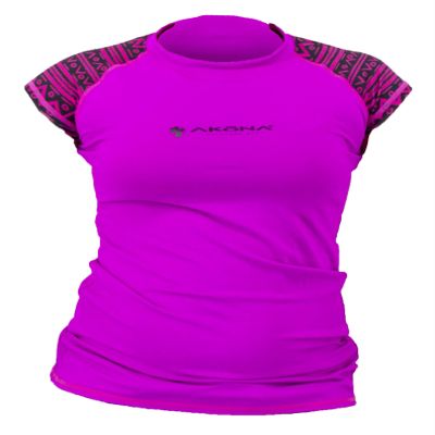 AKONA Women's Short Sleeve Rash Guard, Sun Shirt SPF50+, and Watersports Top. Snorkeling, Surfing, Paddling, Kayaking, Diving (Magenta, XL)