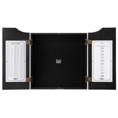 Viper Hudson Solid Wood Cabinet for Sisal/Bristle Steel Tip Dartboard with Dry Erase Scoreboard and Out-Chart, Black Finish