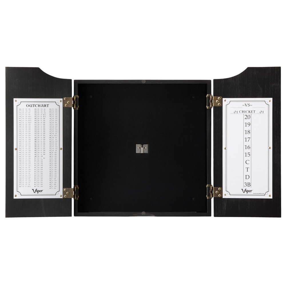 Viper Hudson Solid Wood Cabinet for Sisal/Bristle Steel Tip Dartboard with Dry Erase Scoreboard and Out-Chart, Black Finish