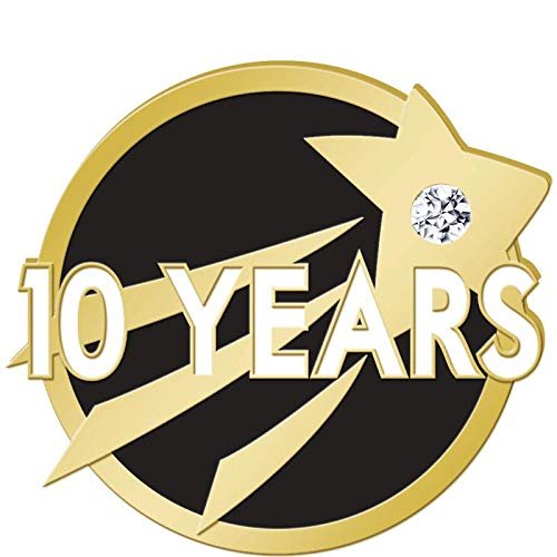 1" 10 Years of Service Pins, 10 Years Awards Pin with Gem, Shooting Star 10 Year Anniversary Lapel Pin, 50 Pack Prime