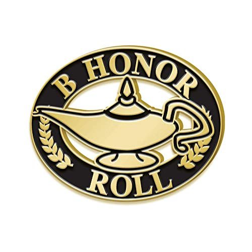 Crown Awards 1" B Honor Roll Pin, Lamp of Learning B Honor Roll Pins for Students, B Honor Roll Lapel Pin, 50 Pack Prime