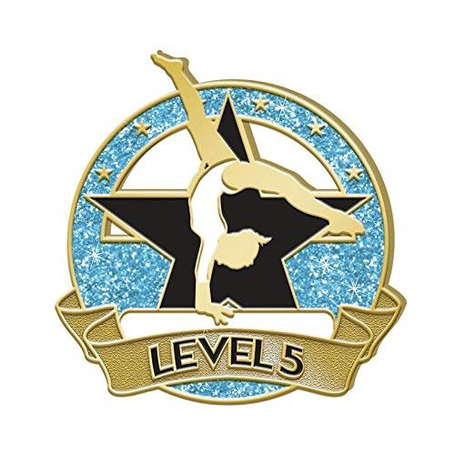 1" Gymnastics Level 5 Pin, Blue and Gold Gymnastics Lapel Pins, 100 Pack