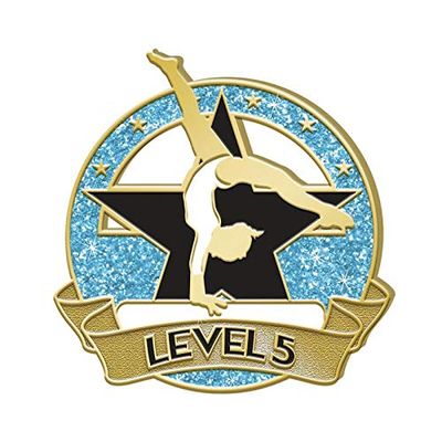Crown Awards 1" Gymnastics Level 5 Pin, Blue and Gold Gymnastics Lapel Pins, 50 Pack Prime