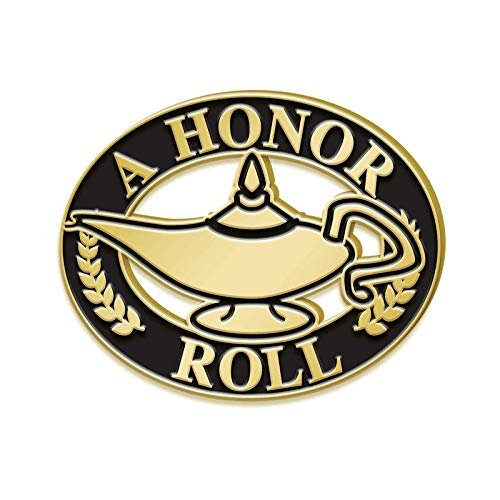 Crown Awards 1" A Honor Roll Pin, Lamp of Learning A Honor Roll Pins for Students, A Honor Roll Lapel Pin, 100 Pack Prime