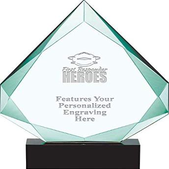13" Legacy Jade First Responder Heroes Crystal Award, Custom Engraved First Responder Heroes Trophy, Engraving Included