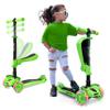 Hurtle 3 Wheeled Scooter for Kids - 2-in-1 Sit/Stand Child Toddlers Toy Kick Scooters w/ Flip-out Seat, Adjustable Height, Wide Deck, Flashing Wheel Lights, For Boys/Girls 1 Year Old+ (Green) view 1