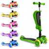 Hurtle 3 Wheeled Scooter for Kids - 2-in-1 Sit/Stand Child Toddlers Toy Kick Scooters w/ Flip-out Seat, Adjustable Height, Wide Deck, Flashing Wheel Lights, For Boys/Girls 1 Year Old+ (Green) view 2
