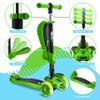 Hurtle 3 Wheeled Scooter for Kids - 2-in-1 Sit/Stand Child Toddlers Toy Kick Scooters w/ Flip-out Seat, Adjustable Height, Wide Deck, Flashing Wheel Lights, For Boys/Girls 1 Year Old+ (Green) view 4