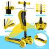 Hurtle 3 Wheeled Scooter for Kids - 2-in-1 Sit/Stand Child Toddlers Toy Kick Scooters w/ Flip-out Seat, Adjustable Height, Flashing Wheel Lights, Great for Indoor/Outdoor Fun, Yellow view 3