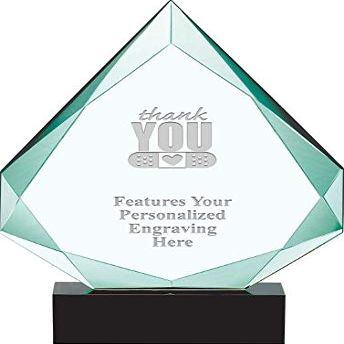 13" Legacy Jade Thank You with Band Aid Crystal Award, Custom Engraved Thank You with Band Aid Trophy, Engraving Included, Prime