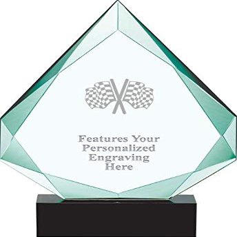 13" Legacy Jade Checkered Flags Crystal Award, Custom Engraved Checkered Flags Trophy, Engraving Included, Prime