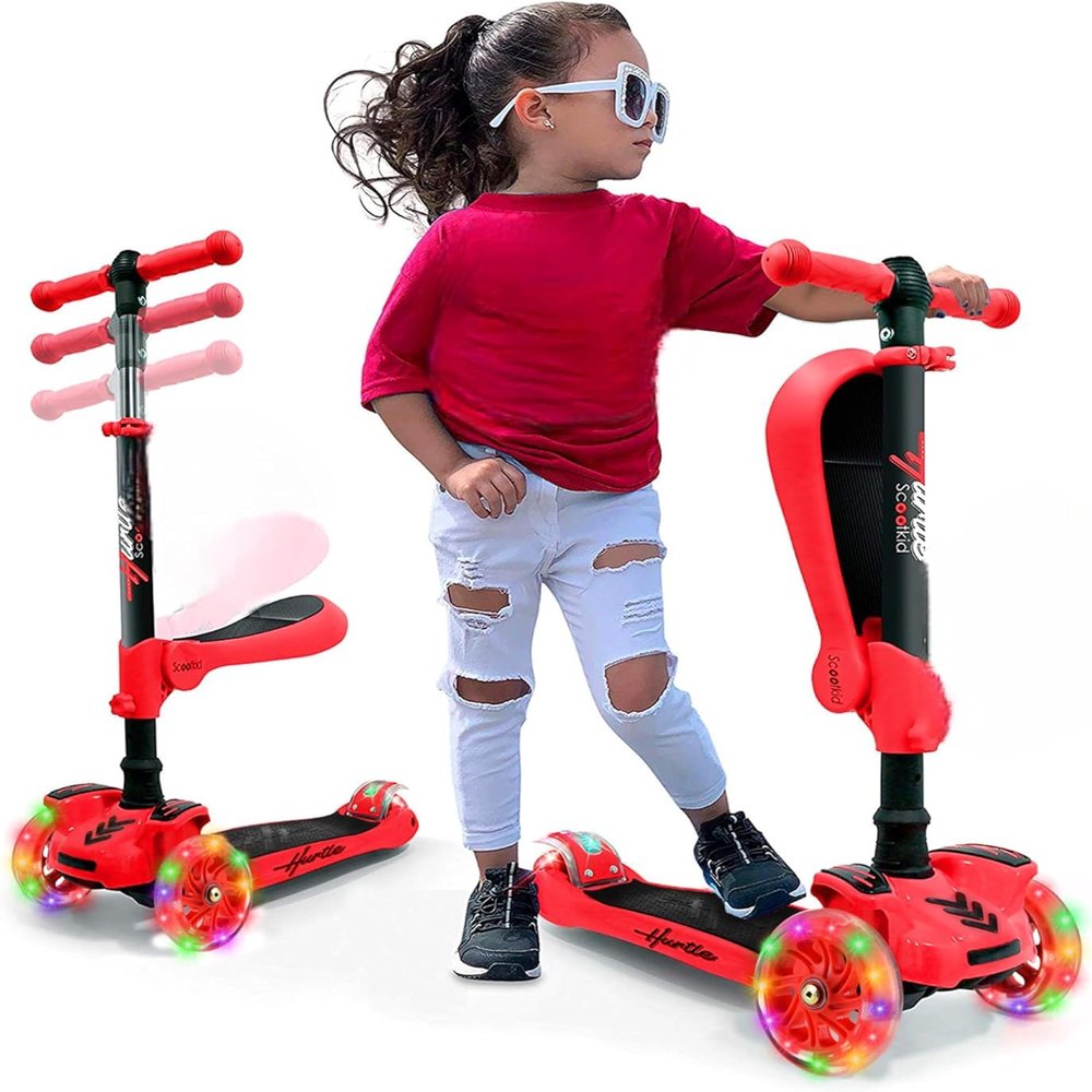 Serenelife Kids Scooter, 3 Wheel Scooter for Kids, Foldable Kick Scooter for Child & Toddlers Ages 3-12, Adjustable Height and LED Light Up Wheels