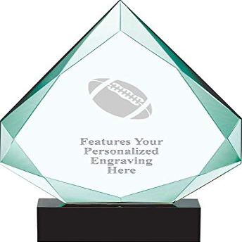 13" Legacy Jade Football Crystal Award, Custom Engraved Football Trophy, Engraving Included, Prime