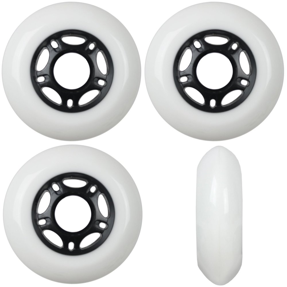 Player's Choice Outdoor Inline Skate Wheels 89a 4-Pack - Choose Size, Color, and Bearings (White, 72mm 4-pk, ABEC 5 Bearings)