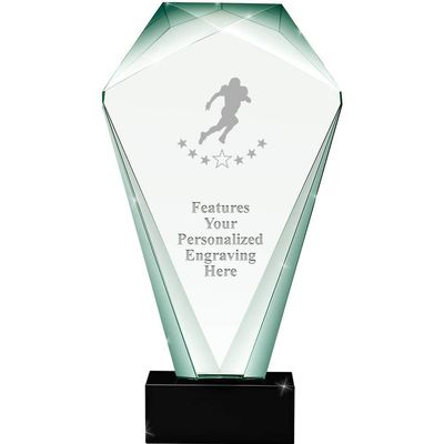 11" Jade Shrine Football Player Crystal Award, Custom Engraved Football Player Trophy, Engraving Included Prime