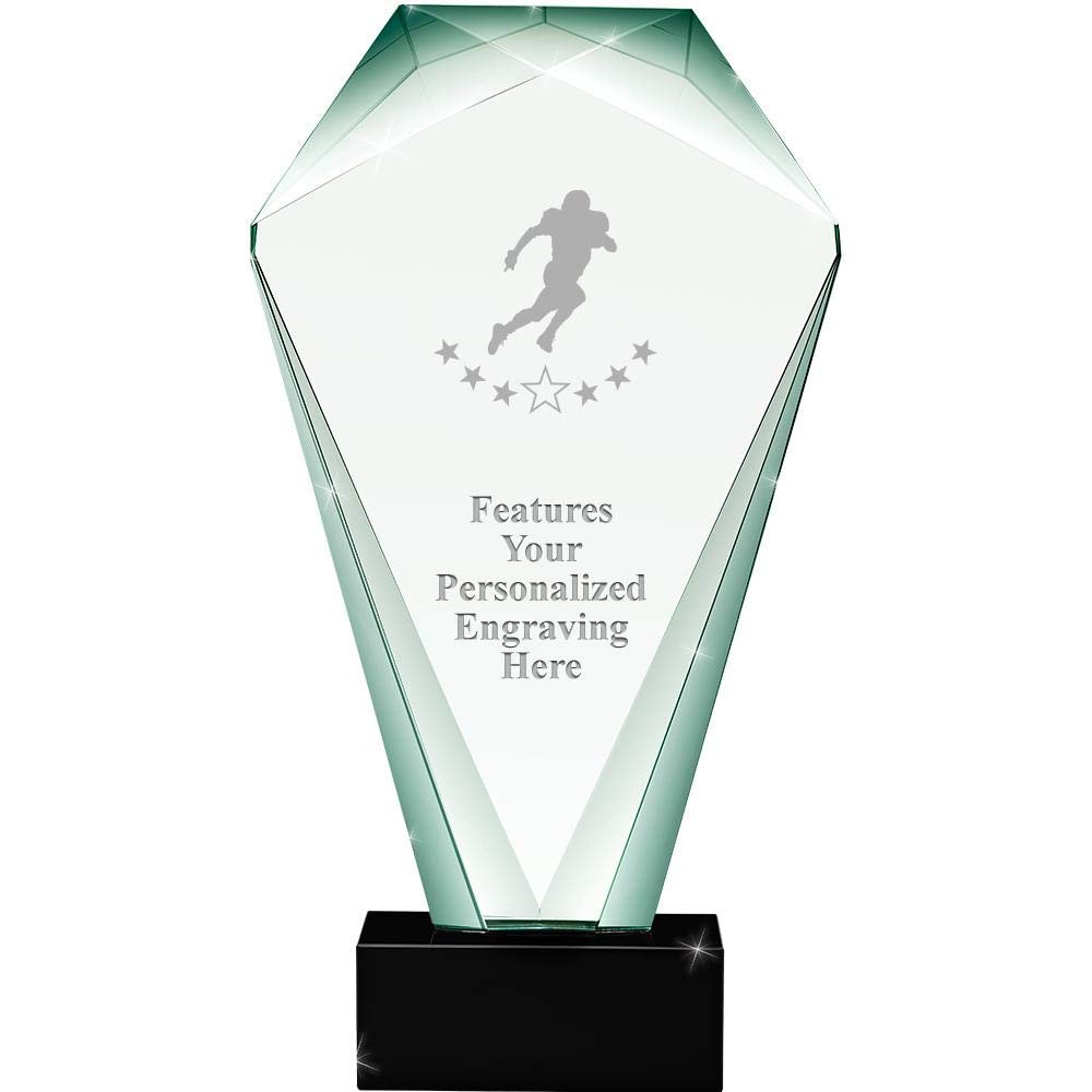 11" Jade Shrine Football Player Crystal Award, Custom Engraved Football Player Trophy, Engraving Included Prime