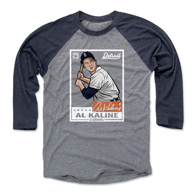 500 LEVEL Al Kaline 3/4 Sleeve T-Shirt (Baseball Tee, XXX-Large, Navy/Heather Gray) - Al Kaline Throwback Card WHT