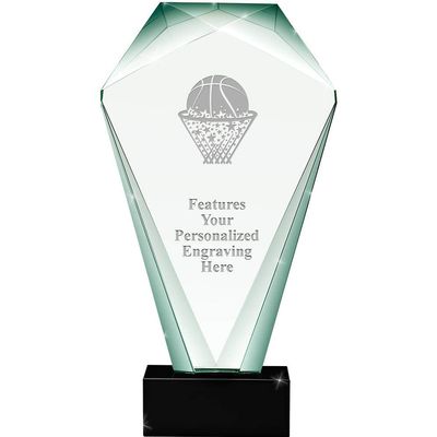 11" Jade Shrine Basketball - Ball in Net Crystal Award, Custom Engraved Basketball - Ball in Net Trophy, Engraving Included Prime
