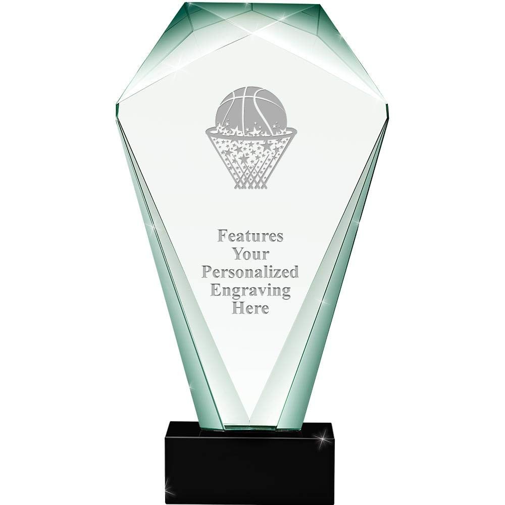 11" Jade Shrine Basketball - Ball in Net Crystal Award, Custom Engraved Basketball - Ball in Net Trophy, Engraving Included Prime