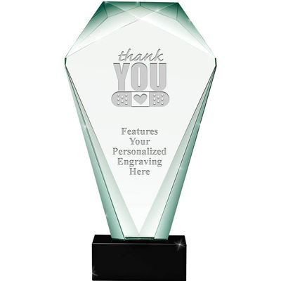 11" Jade Shrine Thank You with Band Aid Crystal Award, Custom Engraved Thank You with Band Aid Trophy, Engraving Included Prime