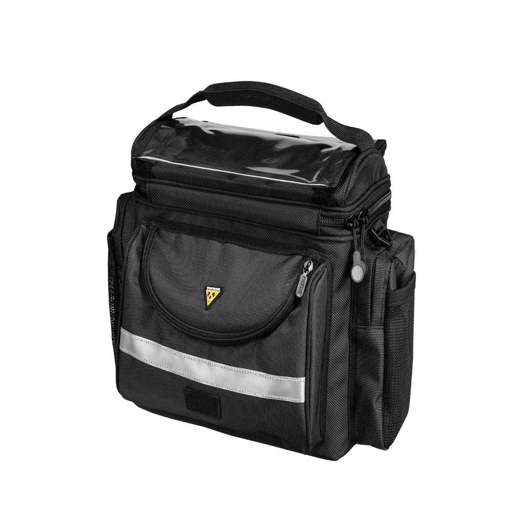 Topeak TourGuide Handlebar Bag DX with Fixer 8  8.1L Large-Capacity Touring Bag with QuickClick Mount, Shoulder Strap, Map Pocket, Rain Cover & Reflective Safety Strip
